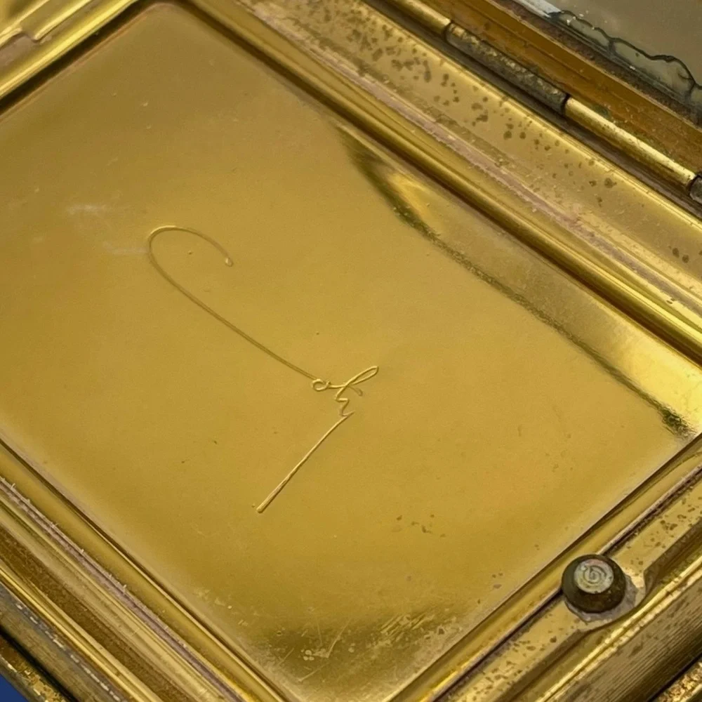 Coty New York Gold Tone Mirror Compact Book Design Hinged MCM Nice Collectible